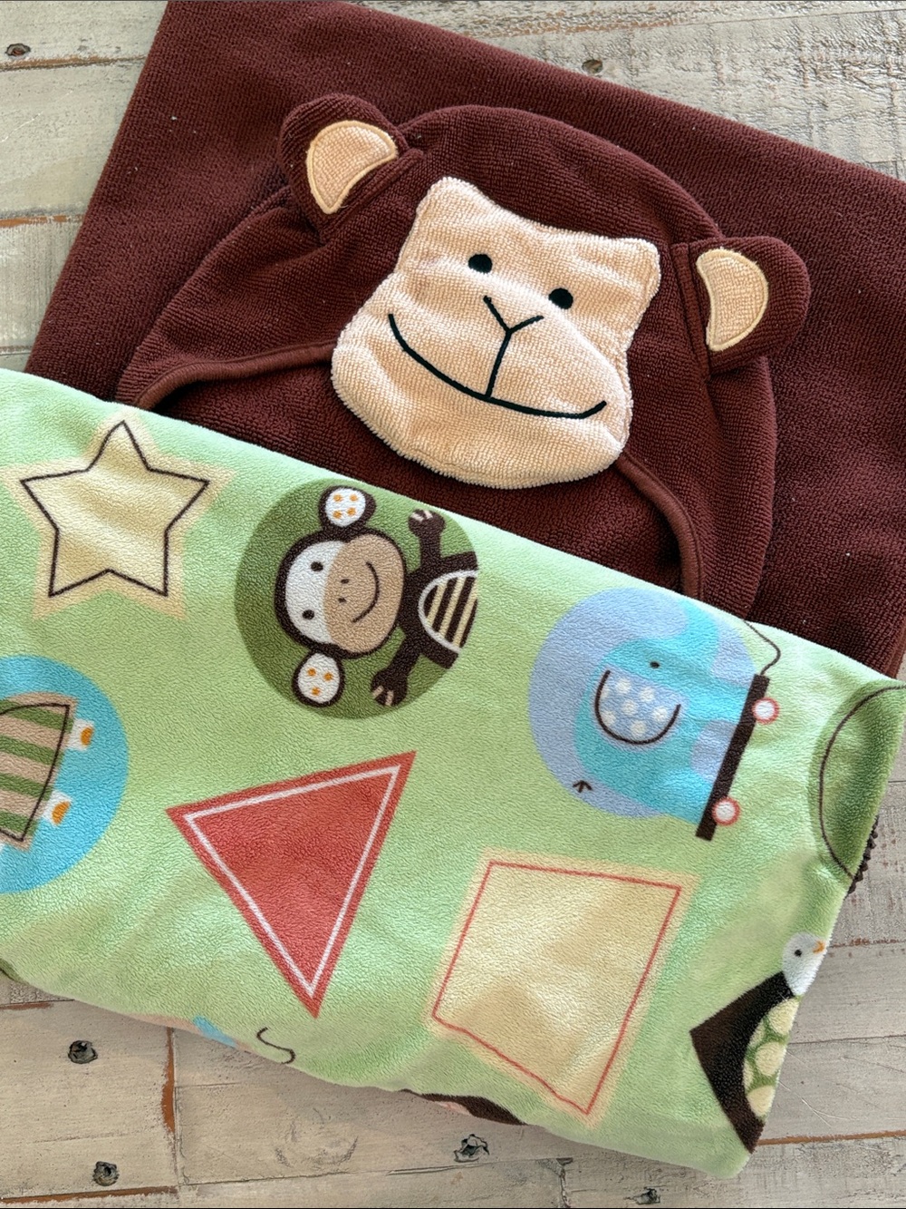 Circo Brown & Green Sherpa Baby Blanket and Monkey Hooded Baby Bath Towel